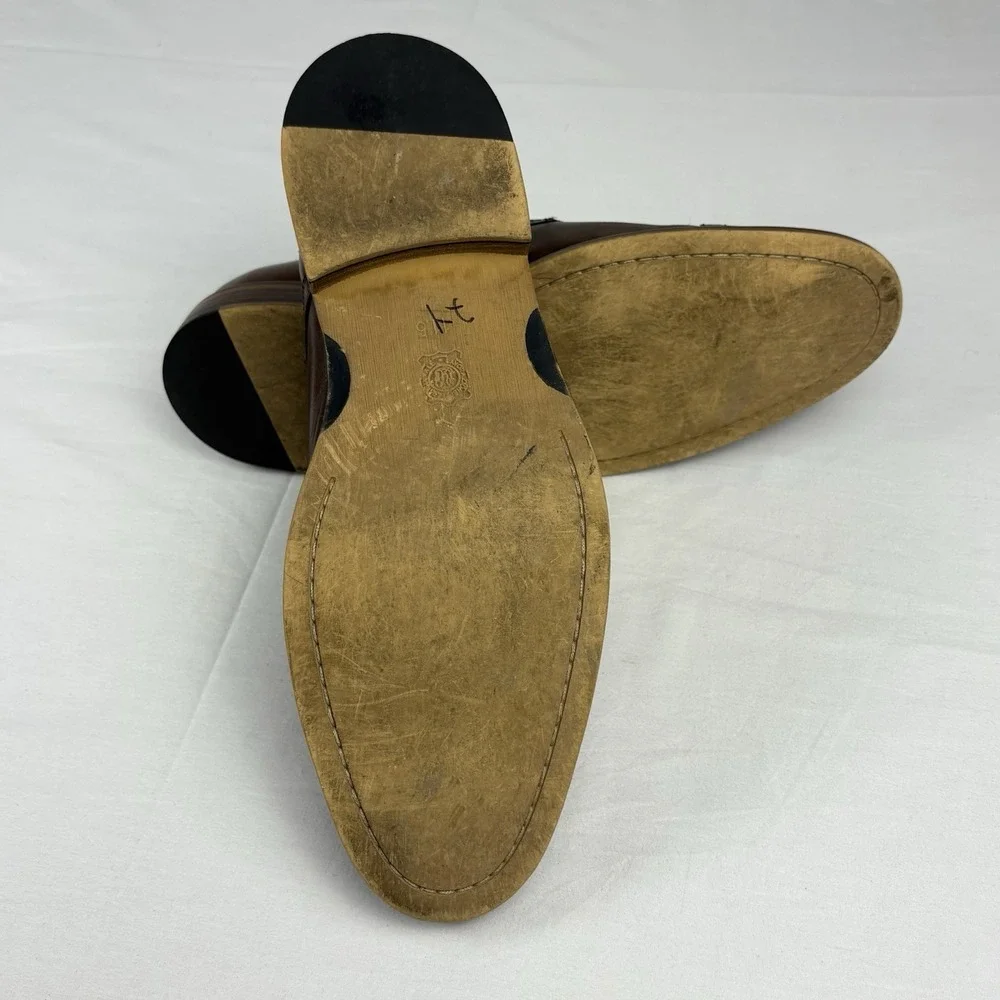 Joseph Abboud Glenn Double Monk Strap 11.5M Brown Leather Brogue Cap Toe Oxfords